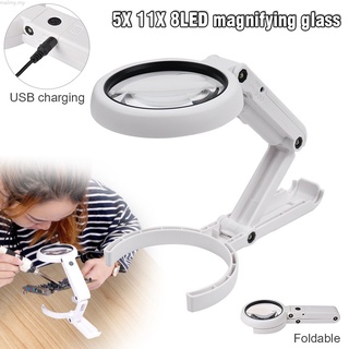 Maimy Foldable Stand Table 5/11X Magnifying Glass With 8 LED Lights Magnifier