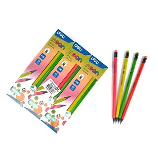 Graphite Pencilกล่อง ดินสอไม้ HB ทรง 3 เหลี่ยม สีนีออน Deli U54600 (6กล่อง/แพ็ค) ดินสอไม้ กล่องดินสอ