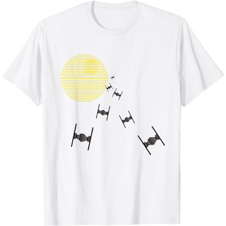 ROUND คอลูกเรือเสื้อยืด พิมพ์ลาย Star Wars TIE Fighters Sunset Death Star สําหรับผู้ใหญ่-4XL