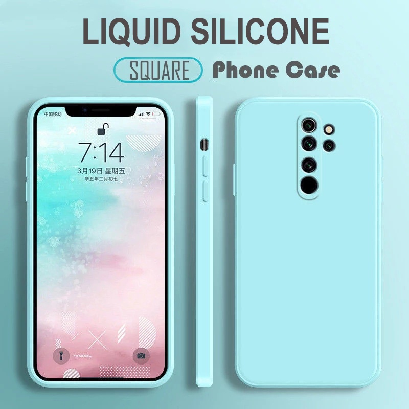 Original Square Liquid Silicone Case For Xiaomi Redmi Note 8 7 Pro Redmi 9 9A Thin Soft Candy Shockproof Cover