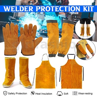 Girlfashion Welding Apron Welders Protection Set Thorn Proof Leather Protective Work Heat Resistant Sleeves Gloves