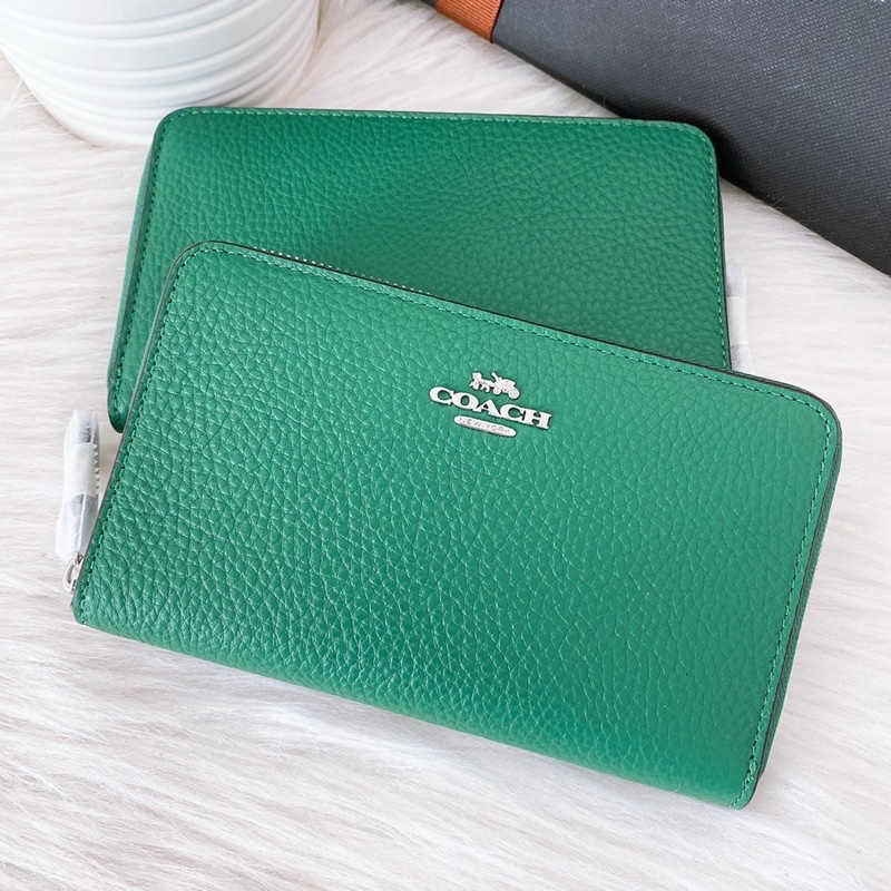 👑ผ่อน0%แท้100%👑C4124 สีเขียว กระเป๋าสตางค์ ใบกลาง zipรอบ  COACH MEDIUM ID ZIP WALLET (COACH