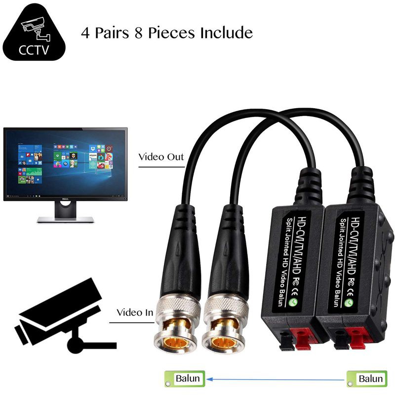 4 Pairs Split Joint Mini Cctv Bnc Hd-Cvi/Tvi/Ahd Passive Video Balun ...