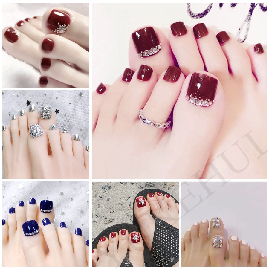 YUKEHUI 24 เม็ดต่อห่อแบบสั้นเล็บปลอม เล็บเท้ายอดนิยม 3 มิติสีเขียว เหมาะสำหรับผู้หญิง และเด็กผู้หญิงส่งเจลลี่ และแถบเล็บ