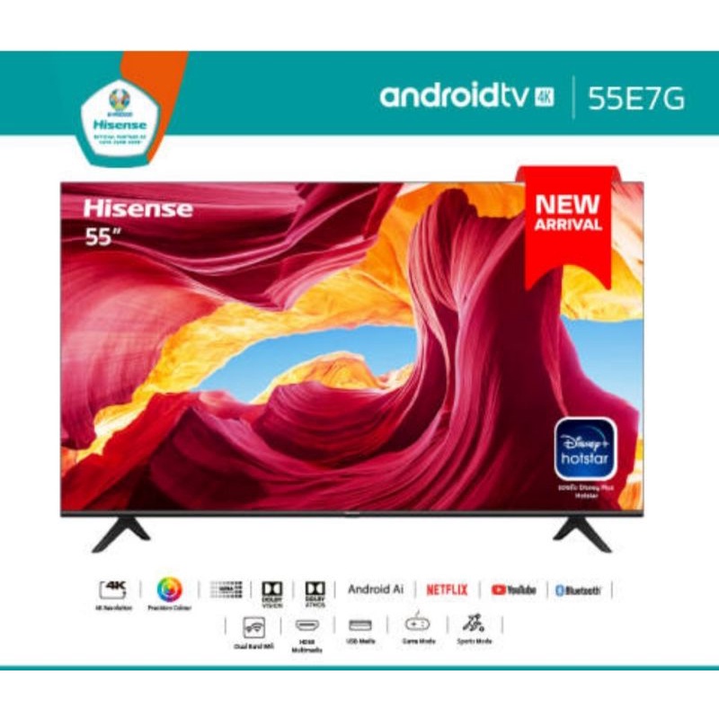 Hisense TV แอนดรอยด์  55E7G  4K UHD Android TV/ระบบ / Dollby Atmos / Chomes cast Buit - in
