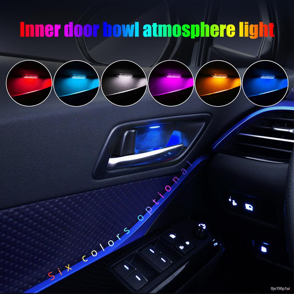 ◑﹊▬4pcs Car Ambient LED Light Auto Inner Door Bowl handle Armrest Light Car Door Interior Decorative Atmosphere Lamp Uni