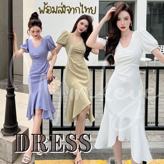 (Dress5-88)พร้อมส่ง Dress เดรสระบายมีแขน แขนตุ๊กตา เรียบแต่ดูดี เดรสทำงาน เดรสออกงาน ไปเที่ยวได้หมด คุ้มมาก สวย