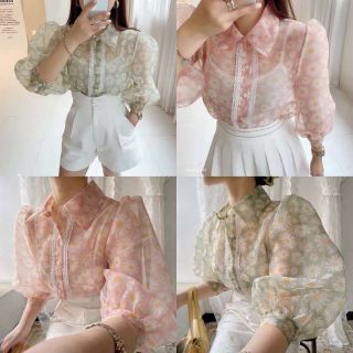 เสื้อเช้ิตเเขนตุ้กตาผ้าเเก้วลายดอกเดซี่ดีเทลน่ารักมุ้งมิ้งฟรุ้งฟริ้ง Daisy Flower Shirt 🌼