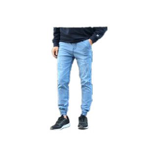 (เอว28”-44”)JXP Jogger jeans กางเกงขาจั้มชายสีบลูฟอกซีด เอวยาง มีเชือกผ้ายืด Size 28-44 รับชำระปลายทาง