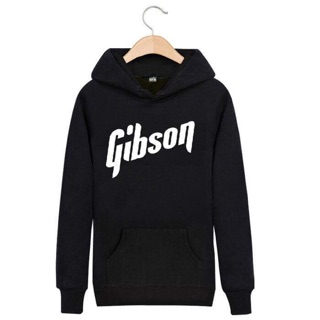 * เสื้อแบบมีฮู้ด สกรีนลาย  Gibson(สีดำ)