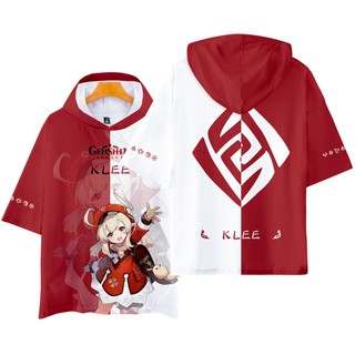 ใหม่ เสื้อกันหนาว เสื้อแจ็กเก็ต เสื้อฮู้ดดี้ แขนสั้น พิมพ์ลายอนิเมะ Genshin Impact Klee Hutao Xinyan Yanfei Yoimiya 3D ทรงหลวม สําหรับผู้ชาย ผู้หญิง