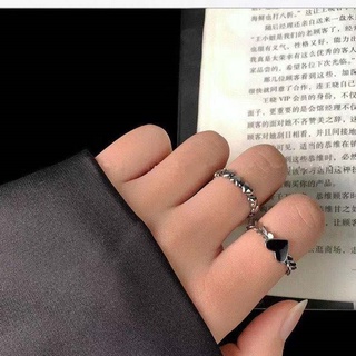 Fashion Net Red Retro Love Open Ring Personality Design Japanese and Korean Cold Wind Black Heart-shaped Ring Set Ring