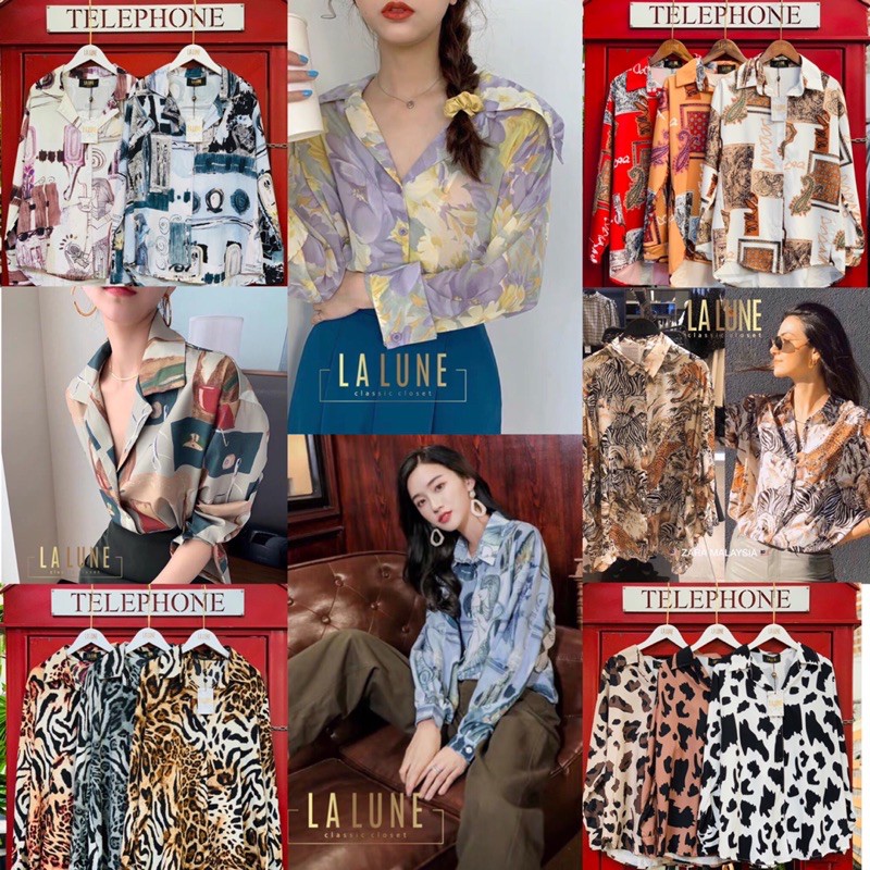🔆Sunny🔆ป้ายLALUNE✨เสื้อเชิ้ตแขนยาววินเทจคละลาย เกรดขึ้นห้าง💓งานสวยมากกก