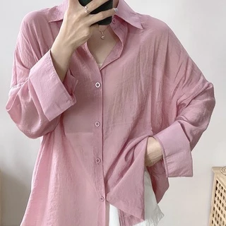 แขนยาว เสื้อ เสื้อเชิ้ตผู้หญิง เสื้อกลัดกระดุม อ่อนเยาว์ เบาสบายสไตล์ลำลอง ความเยาว์