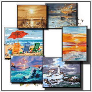 40*50Cm Diy ภาพวาดสีน้ำมัน ภาพระบายสีตามตัวเลข Paint By Numbers On Canvas Something About Sea