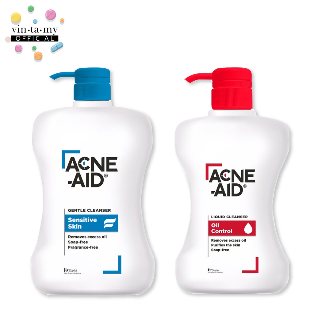 Acne Aid(แอคเน่เอด) มี 2 สูตร ขนาด 900 มล. สีฟ้า Gentle Cleanser [EXP.16/12/2024] สีแดง Liquid Clean