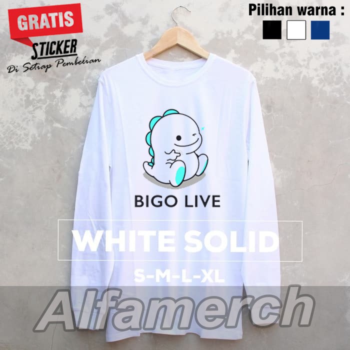 BIGO LIVE เสื้อยืดแขนยาวธรรมดาสีขาวสําหรับผู้ชายและผู้หญิง ALFAMERCH
