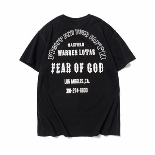 เสื้อยืดพิมพ์ลายFEAR OF GOD เสื้อยืดแขนสั้นผ้าฝ้ายพิมพ์ลายหลวม