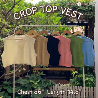 ( พร้อมส่ง ) เสื้อกั๊กไหมพรมครอปสีพื้น