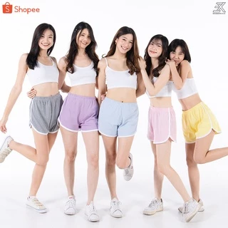 Expogarment กางเกงวอร์ม ขาสั้น แต่งแถบ เอวสูง เอวยางยืด กางเกงขาสั้น เอิร์ธโทน พาสเทล 12 สี