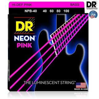 DR Strings NPB-40 สายกีตาร์เบส 4 สาย แบบเคลือบ สีชมพู เรืองแสง (Light, 40/100) ** Made in U.S.A. **