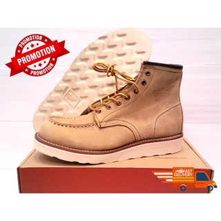 ของพร้อมส่ง รองเท้าหนังหุ้มข้อสีครีม redwing boot รับประกันสินค้า หนังแท้100% รองเท้าบูท ผช. ไซส์ 39 ถึง 46