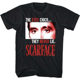 แขนสั้นcrew neckเสื้อยืด พิมพ์ลาย The Eyes Chico All Never Lie s Tony Montana Movie Gangster สไตล์คลาสสิก ไม่ซ้ําใคร สํ