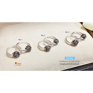 ต่างหูเงินแท้ แบบห่วงกลม คล้องเม็ดปะคำลงยา งานรมดำ EY0283