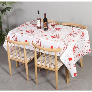 ผ้าปูโต๊ะ ลาย รอยมือ เปื้อน เลือด สำหรับ ตกแต่ง ฮาโลวีน ขนาด 260x130cm Halloween Blood Handprint Table Cover