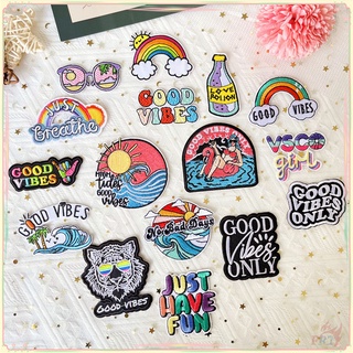 ♚ แผ่นแพทช์เหล็ก Good Vibes Only ไม่มีวันเลวร้าย ♚ แผ่นแพทช์รีดร้อน DIY 16 แบบ สําหรับเย็บตกแต่งเสื้อผ้า กลางแจ้ง 1 ชิ้น