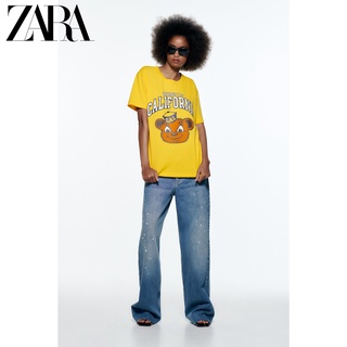 Zara เสื้อยืดคอกลม แขนสั้น ผ้าฝ้าย สไตล์เดียวกัน สําหรับผู้ชาย และผู้หญิง