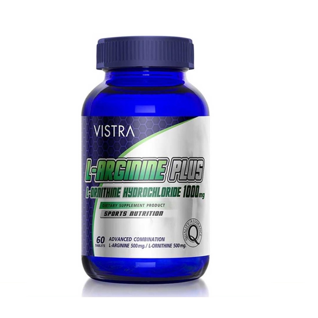 Vistra L-Arginine Plus L-Ornithine Hydrochloride 1000 mg วิสทร้า เสริมสร้างกล้ามเนื้อ ผลิตโกรทฮอร์โมน ขนาด 60 เม็ด 14627