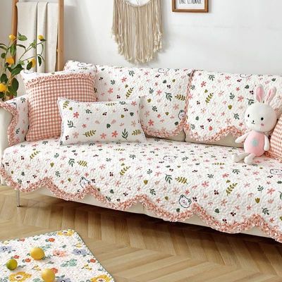 1 pcs ผ้าคลุมโซฟา สีชมพู ลายดอกไม้สไตล์เกาหลี 1/2/3/4 ที่นั่ง และโซฟา รูปทรง L แบบยืดหยุ่น กันลื่น สำหรับตกแต่งบ้าน