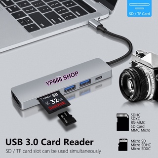 HB14 6 In 1 อะแดปเตอร์ฮับ USB Type-C การ์ดรีดเดอร์ HDMI USB C เป็น USB 3.0 สําหรับ Macbook Pro