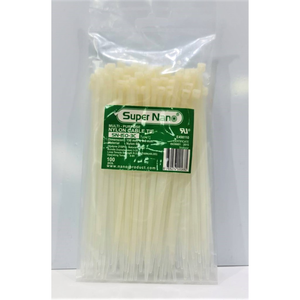 ์Nano เคเบิ้ลไทร์ ขาว/ดำ 6" 150mmx3.5mm SN-150-3 (100เส้น) Material : Nylon 66 Best Quality : UL E126791:ISO 9001 : 2008