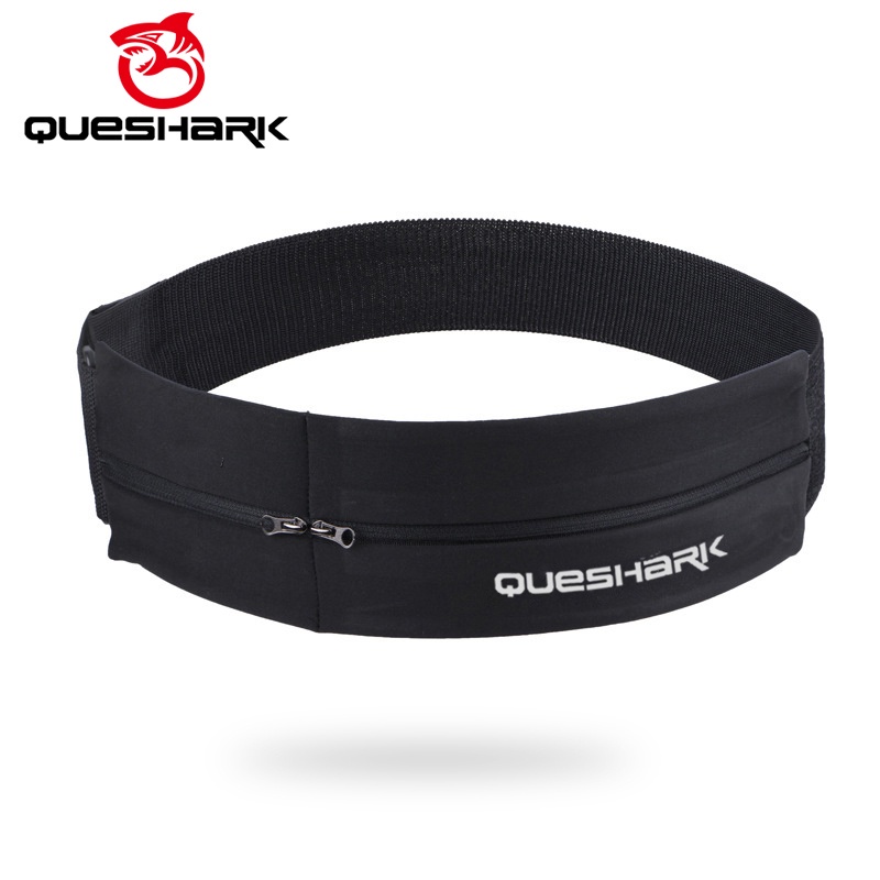 QUESHARK กระเป๋าคาดเอว แบบยืดหยุ่น แต่งซิปคู่ สําหรับใส่โทรศัพท์มือถือ วิ่ง เล่นโยคะ เข้ายิม BB014