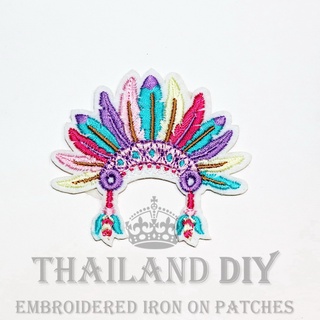 ตัวรีดติดเสื้อ หมวกสงคราม ขนนก นักรบ ชนเผ่า อินเดียนแดง Red Indian War ฺBonnet Patch งานปัก WOP DIY ตัวรีด อาร์มติดเสื้อ