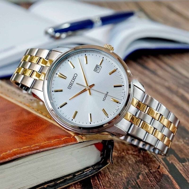 (ผ่อน0%) นาฬิกาชาย Seiko  Neo Classic Quartz Silver Dial Men's Watch SUR263P1 ✔️สแตนเลส สีทอง หน้าปัดกลม 41 มม.