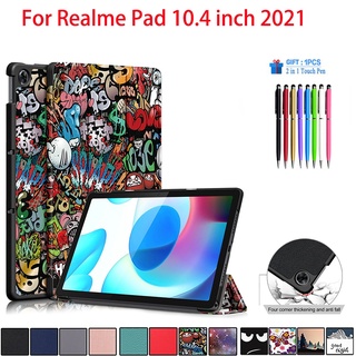 เคสแท็บเล็ตหนัง PU ฝาพับแม่เหล็ก พร้อมช่องใส่ปากกาสไตลัส สําหรับ Realme Pad 10.4 นิ้ว Realmepad 2021 2021