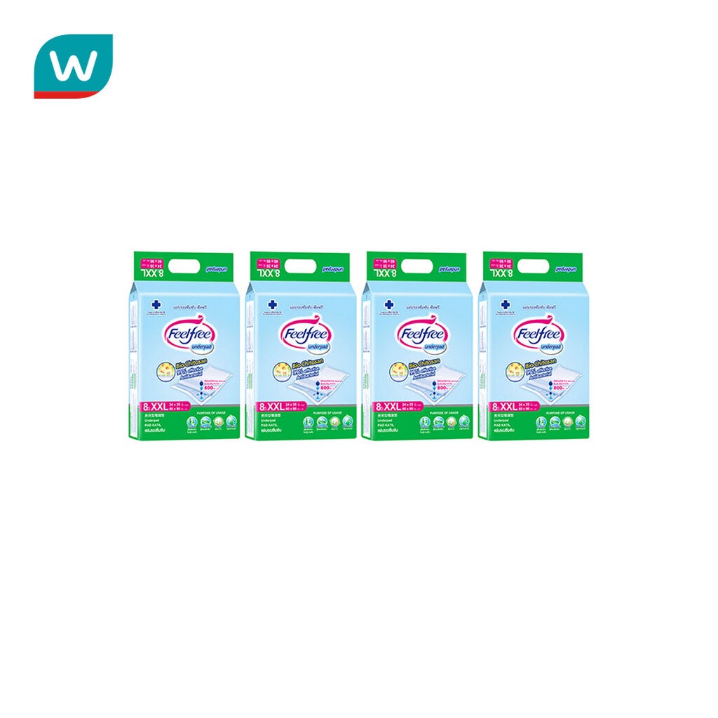 Feelfree แผ่นรองซึมซับ ฟีลฟรี ไซส์ เอ็กซ์เอ็กซ์แอล ขายยกลัง ราคาประหยัด 8 ชิ้น x 12 ห่อ (96 ชิ้น)