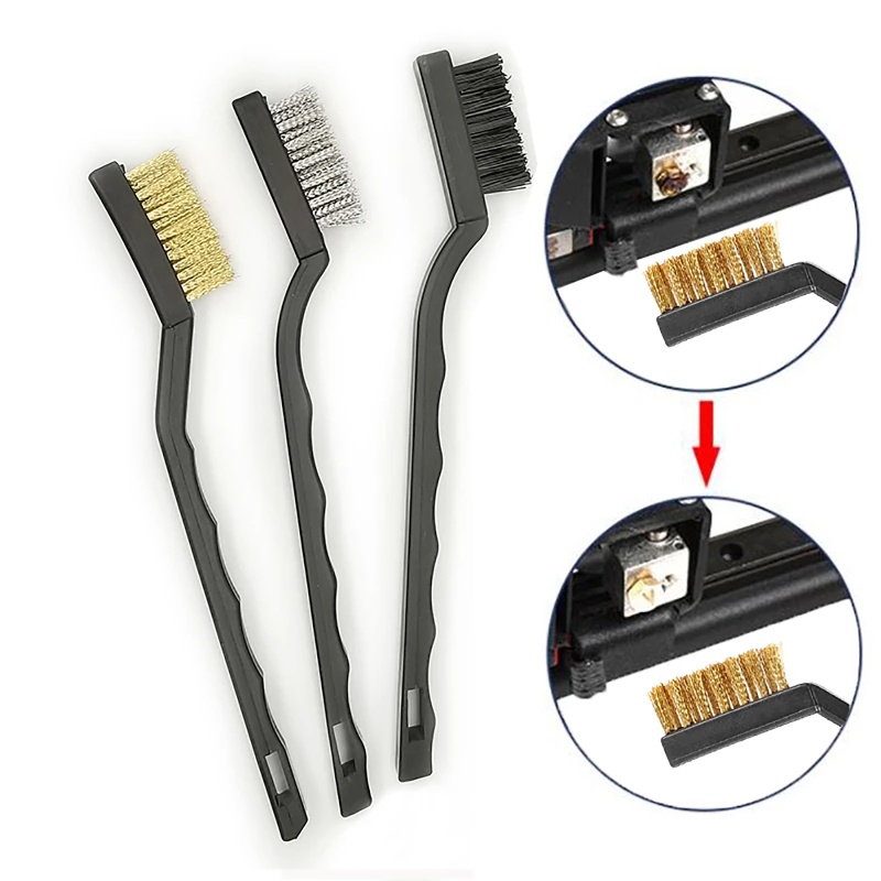 LA 3PCS ขนแปรงแข็งแปรง 3D เครื่องพิมพ์หัวฉีดทําความสะอาดเครื่องมือทองแดงไนลอนลวดเหล็กแปรงทําความสะอาดสําหรับ Ender-3 3 Cr10S