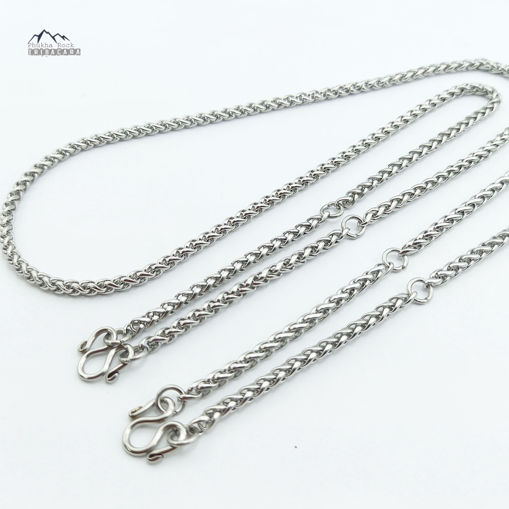 J62 ลายถักเปีย ขนาด 4-5 มม ยาว 24-28 นิ้ว ห้อยพระ 1-5 องค์ สร้อยคอ แขวนพระ สร้อยสแตนเลส สร้อยพระ stainless necklace