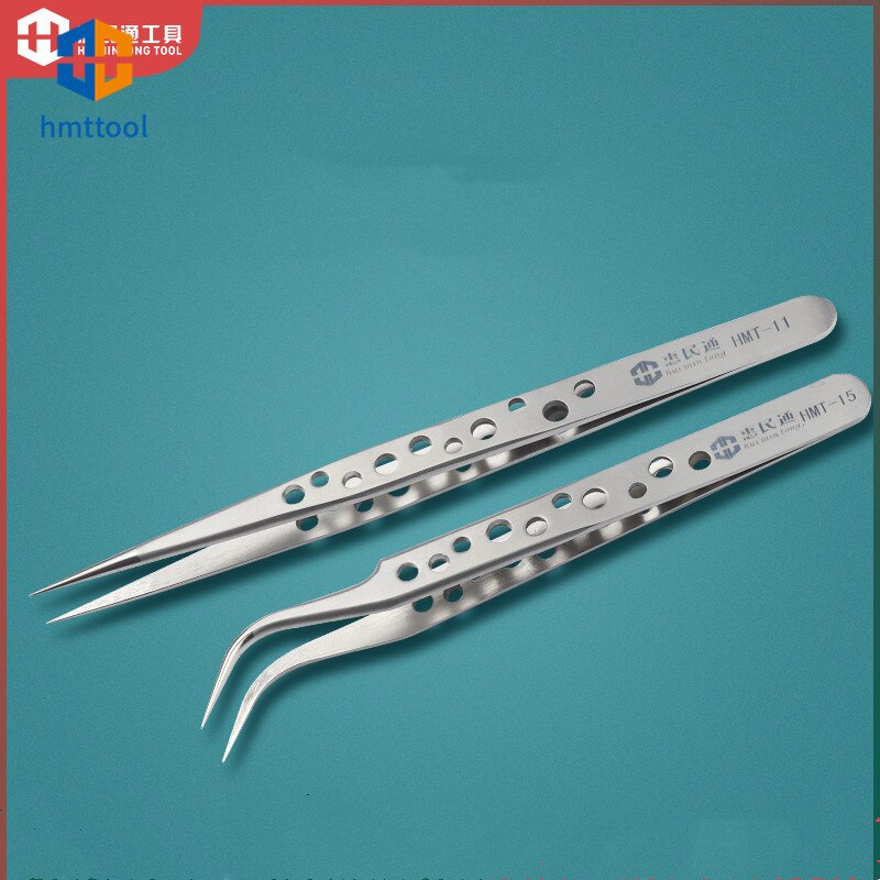 Precision แหนบสแตนเลสชุด Anti-Static โค้งตรง Tip Forceps สําหรับโทรศัพท์มือถือ Hand Repair เครื่องมือ