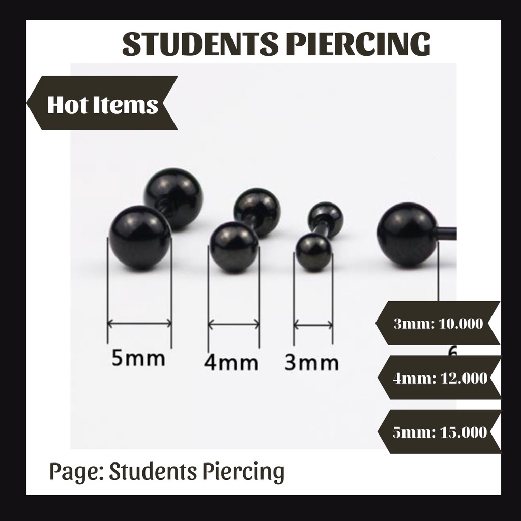 เจาะหูสีดํา 2 ชิ้น/ต่างหูสแตนเลส 316 ลิตร