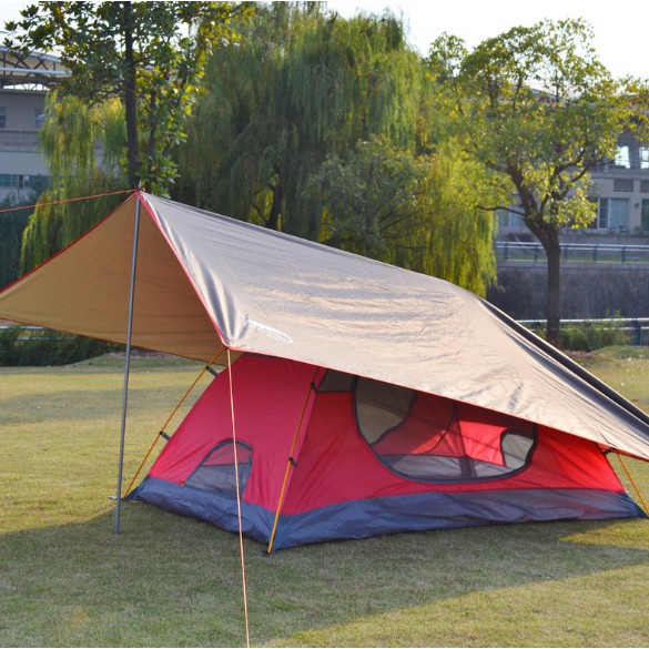 ผ้าใบ ฟลายชีท Desert fox canopy  ฟรายชีท ผ้าใบ คลุม เต้นท์ สำหรับ กันฝน กันแดด พร้อม เสา 2 อัน และเช