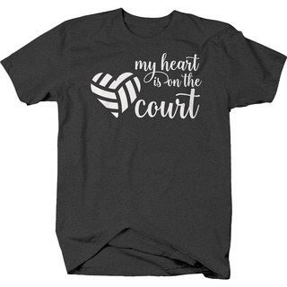 ขายดีที่สุด เสื้อยืดลําลอง แขนสั้น พิมพ์ลายกราฟฟิค My Heart Is On The Court Cursive Love Volleyball สําหรับผู้ชายSize S-