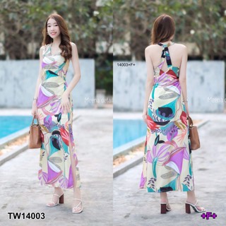 Maxi dress คล้องคอไขว้หลัง งานผ้าไหมญี่ปุ่นพิมพ์ลาย