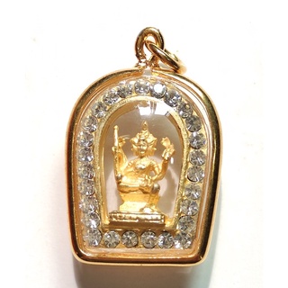จี้พระพรหม เนื้อทองพ่นทราย เลี่ยมกรอบทองไมครอน ประดับจิวเวอรี่