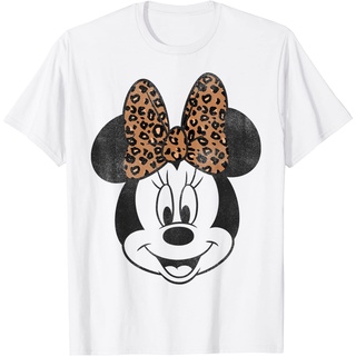 เสื้อยืดผ้าฝ้ายพรีเมี่ยม เสื้อยืด พิมพ์ลาย Disney Mickey And Friends Minnie Mouse Leopard ประดับโบว์ สําหรับผู้ใหญ่