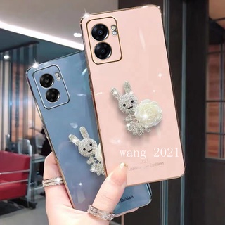 2022 New Offer Phone Case เคส OPPO A77 5G A57 A96 A76 4G 2022 Casing Luxury Elegant White Camellia Rhinestone Rabbit Soft Case เคสโทรศัพท์